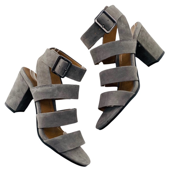 NEW Vionic Blaire Gray Suede Leather Peep Toe Block Heel Sandals - Picture 12 of 13